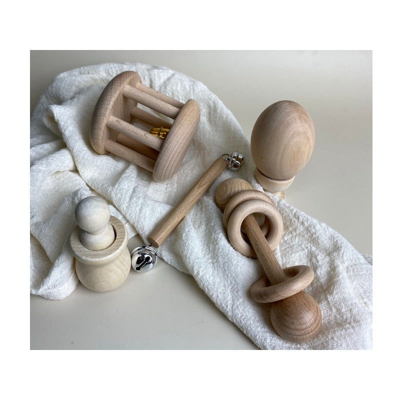 7 Pc Wooden Montessori Baby Teether and Rattle Set