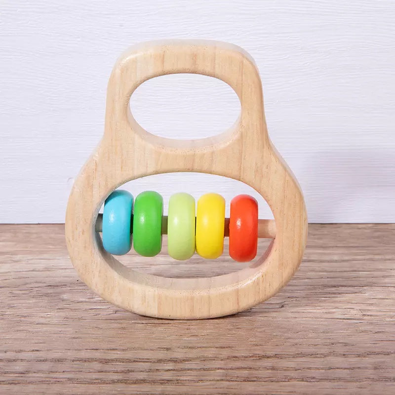 Wooden Grasping Rattle Teether with Colored Beads