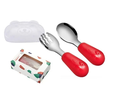 Happy Toddler Training Stainless Steel Spoon and Fork with Case