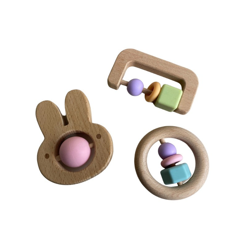 Animal Silicone Ball Roller Silicone and Wooden Teething Toy,