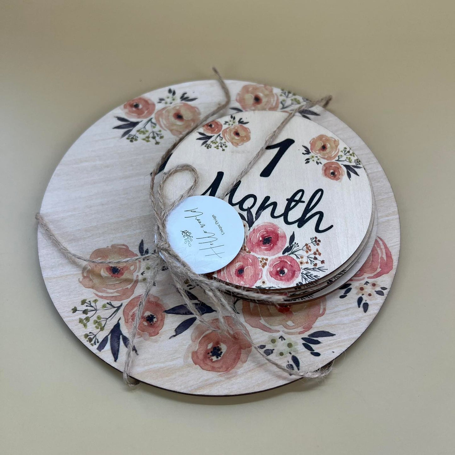 Wooden Floral Newborn Milestone Disc Set