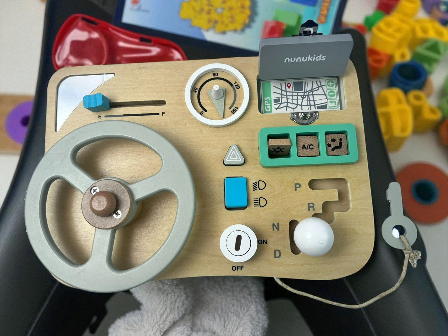 Wooden Simulation Car Steering Wheel Busy Board Toy