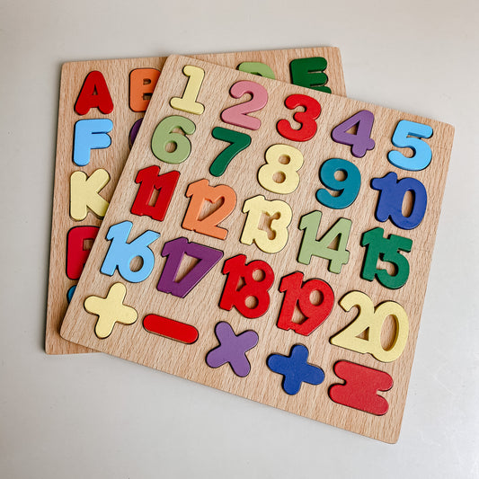 Wooden Alphabet and Number Puzzle Board