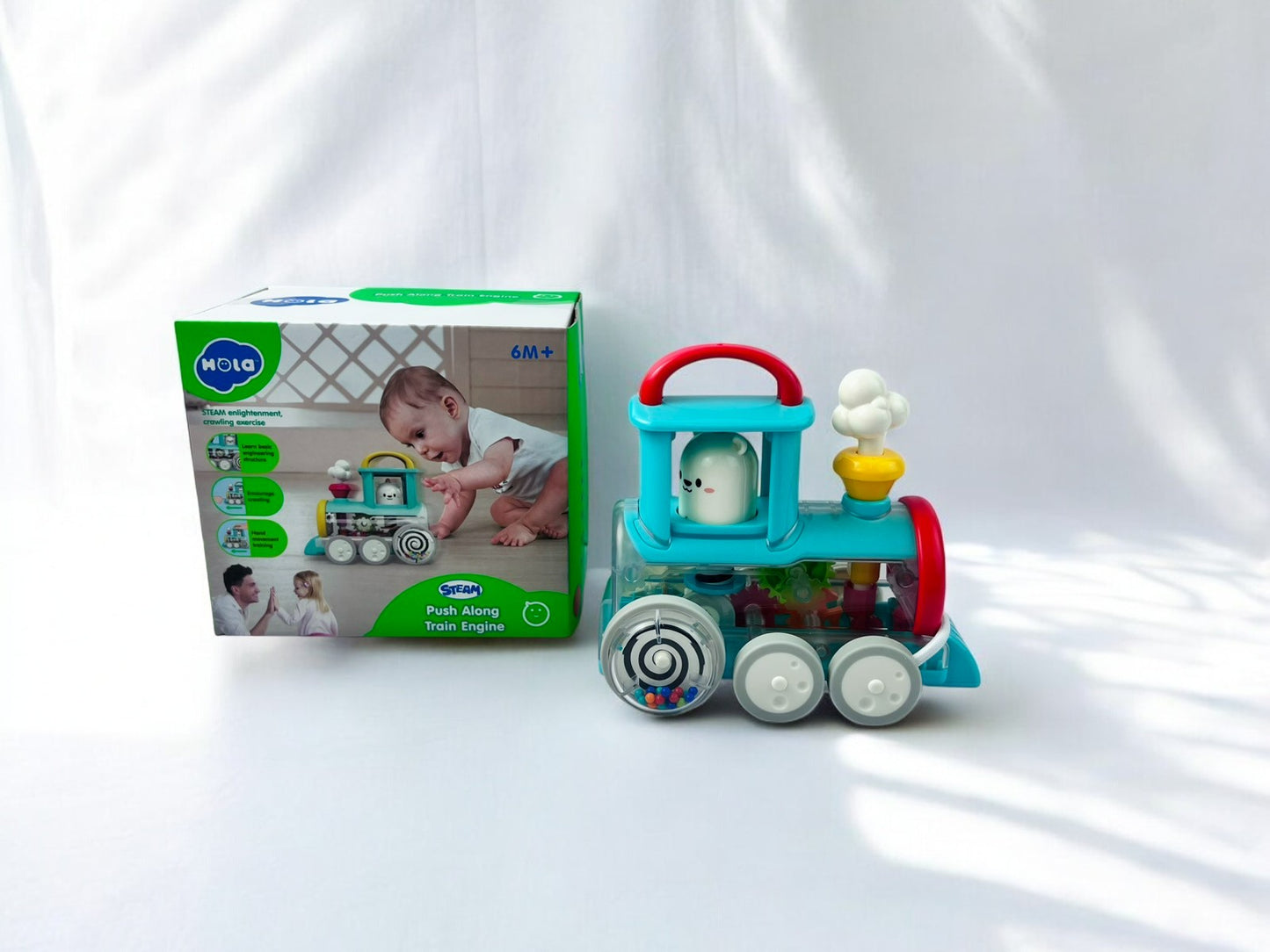 Push Along Train Engine,  Montessori Style, Educational Interactive Push Pull Toy