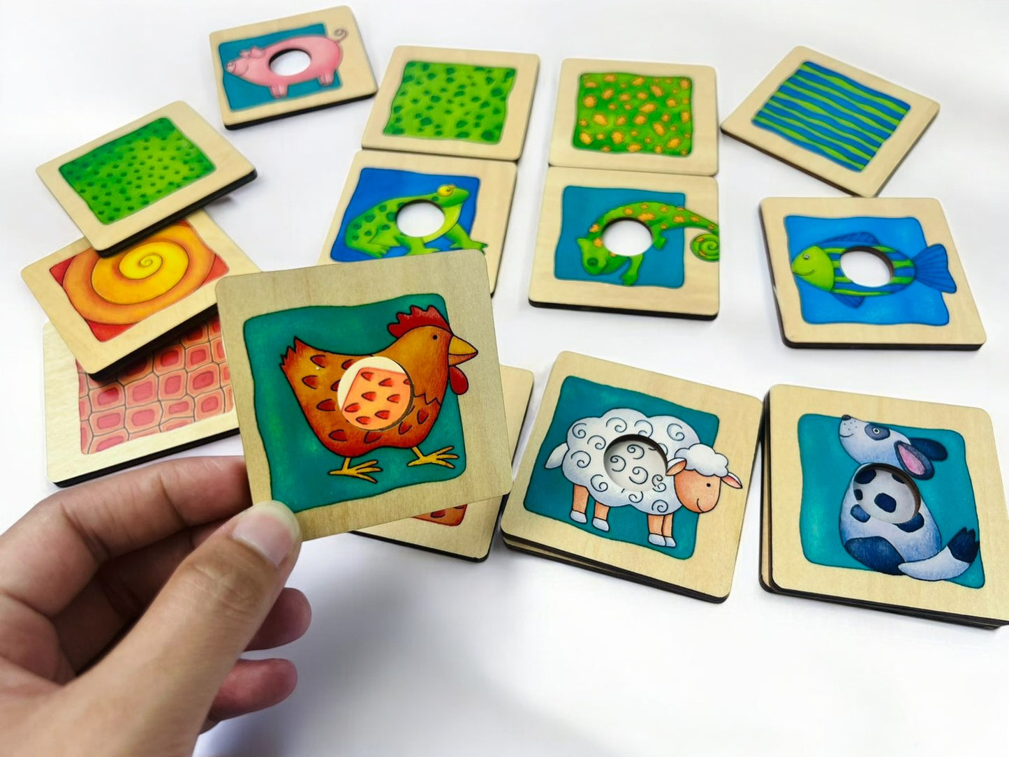 Wooden Animal Pattern Matching Cards