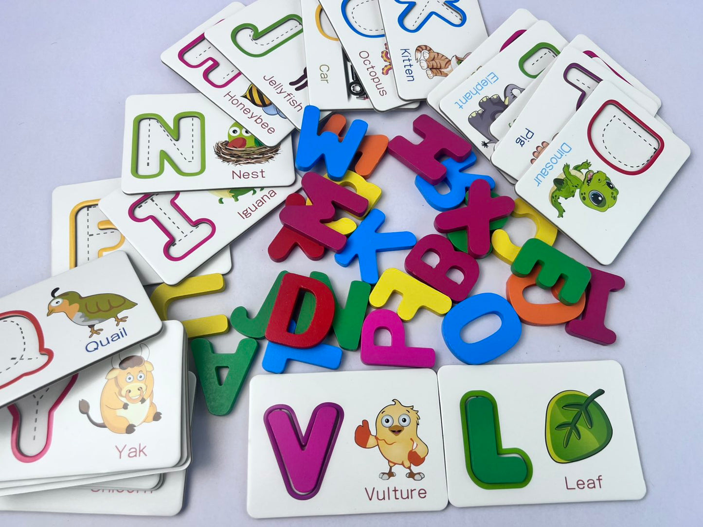 Wooden ABC Alphabet and Learning Flash Card Puzzle Set