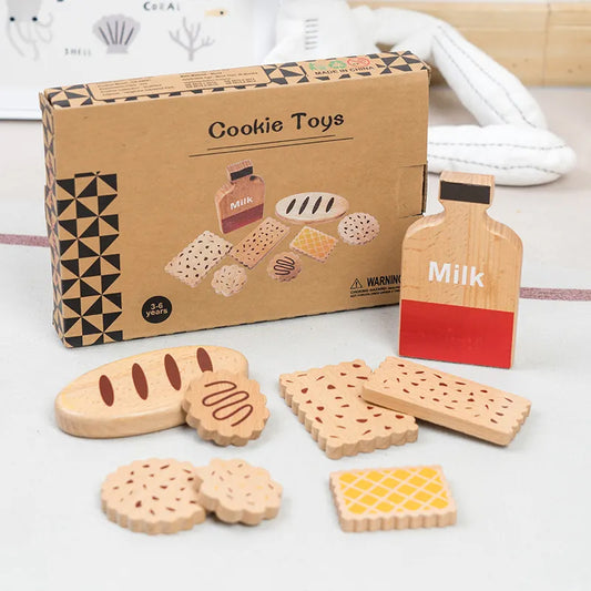 Wooden Milk and Cookie Play Set, Montessori Educational Toy Pretend Play Toddler,