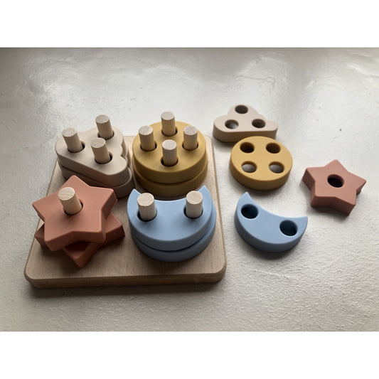 Silicone Celestial Shape Sorter in Wooden Base Toy