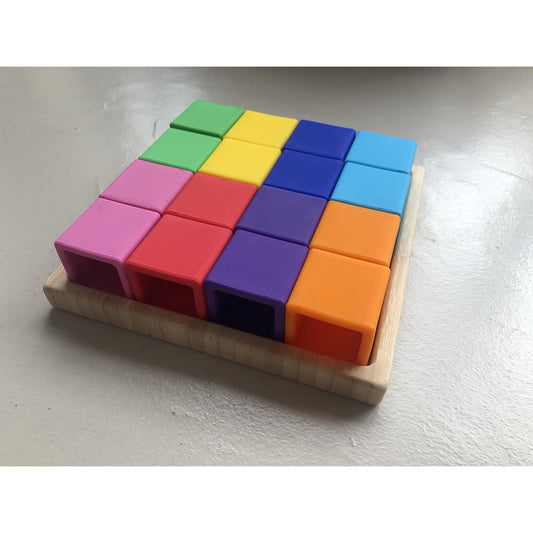 Silicone Colored Building Blocks with Wooden Base Toy