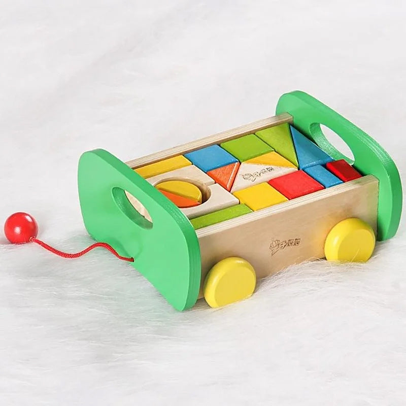Toy Pull Machine 17pc Wooden Building Blocks Pull Toy Trolley – Hoshi Baby Philippines