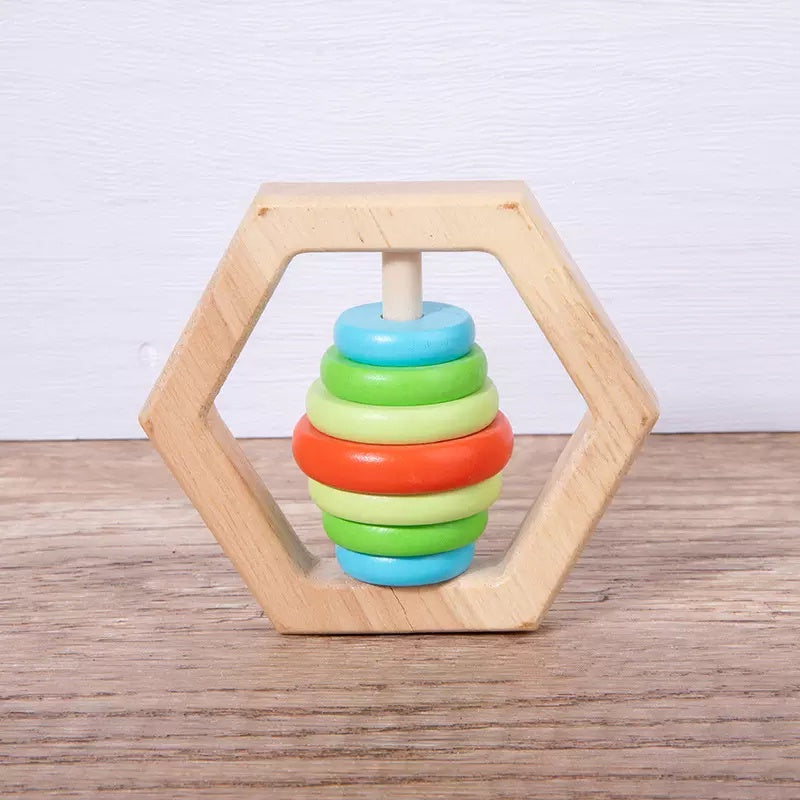 Wooden Grasping Rattle Teether with Colored Beads
