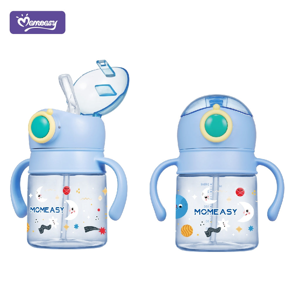 Momeasy 240ml Spill Proof Water Bottle with Straw and Handle