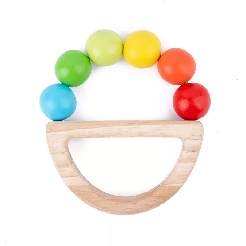 Wooden Grasping Rattle Teether with Colored Beads