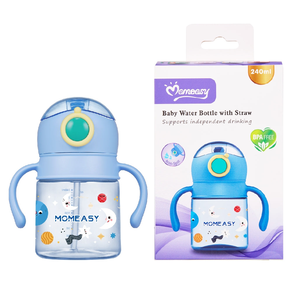 Momeasy 240ml Spill Proof Water Bottle with Straw and Handle