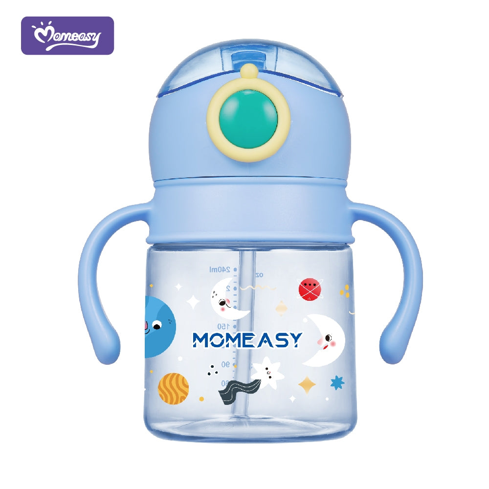 Momeasy 240ml Spill Proof Water Bottle with Straw and Handle