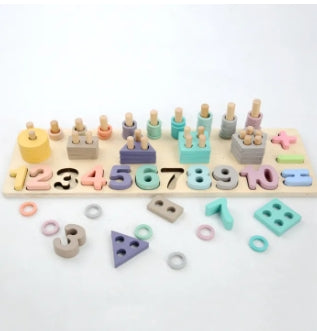 3-in-1 Wooden Board Set, Geometric, Shape Sorter, Number