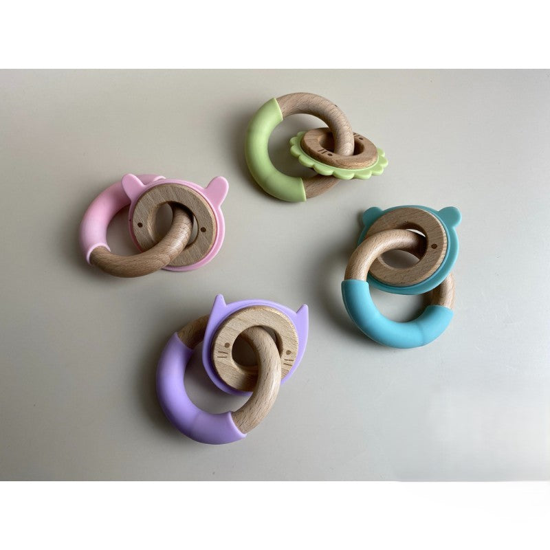 Chew Ring Teether Premium Silicone and Wooden Teething Toy