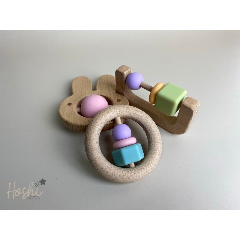 Animal Silicone Ball Roller Silicone and Wooden Teething Toy,