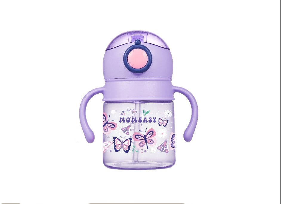 Momeasy 240ml Spill Proof Water Bottle with Straw and Handle