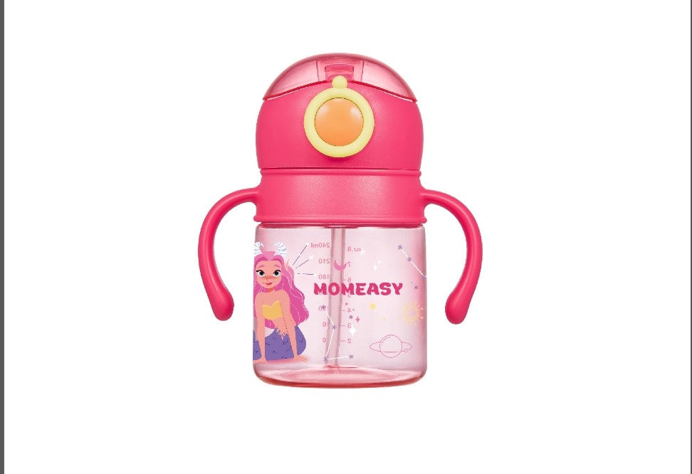 Momeasy 240ml Spill Proof Water Bottle with Straw and Handle