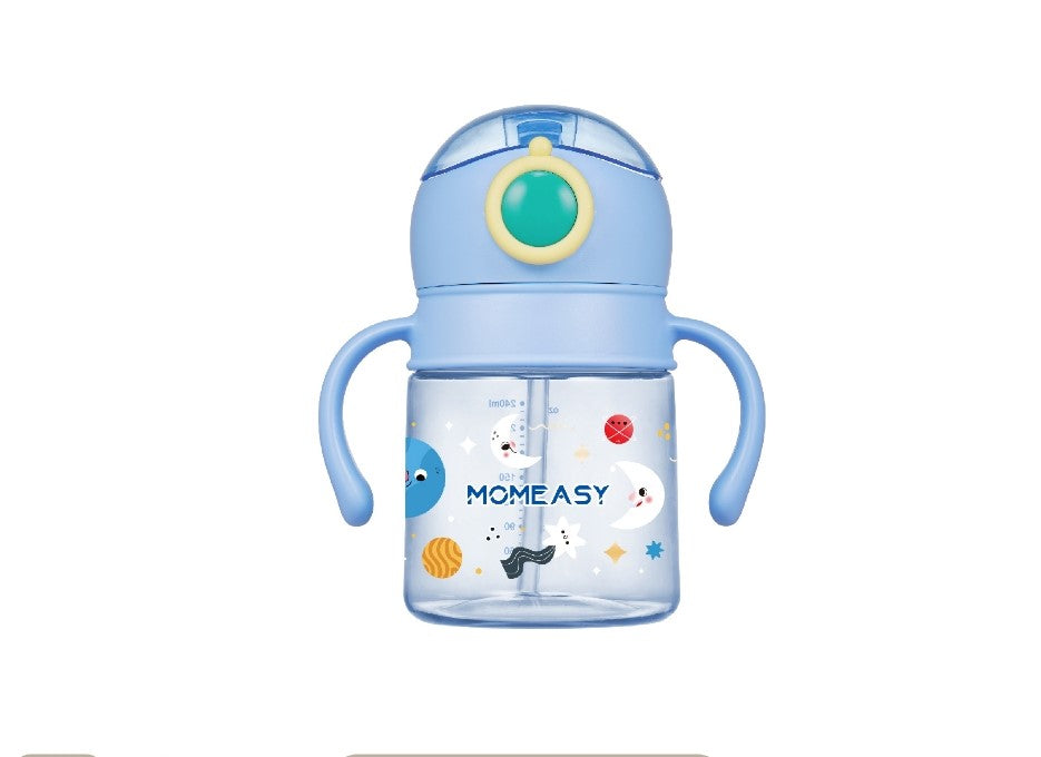 Momeasy 240ml Spill Proof Water Bottle with Straw and Handle