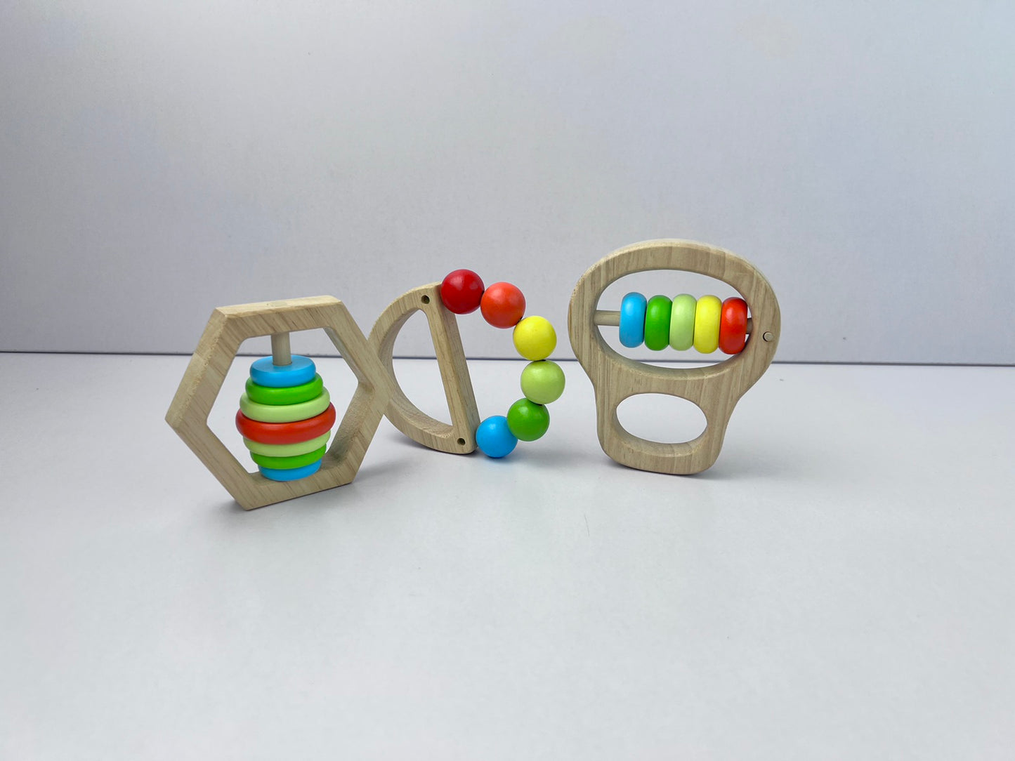 Wooden Grasping Rattle Teether with Colored Beads