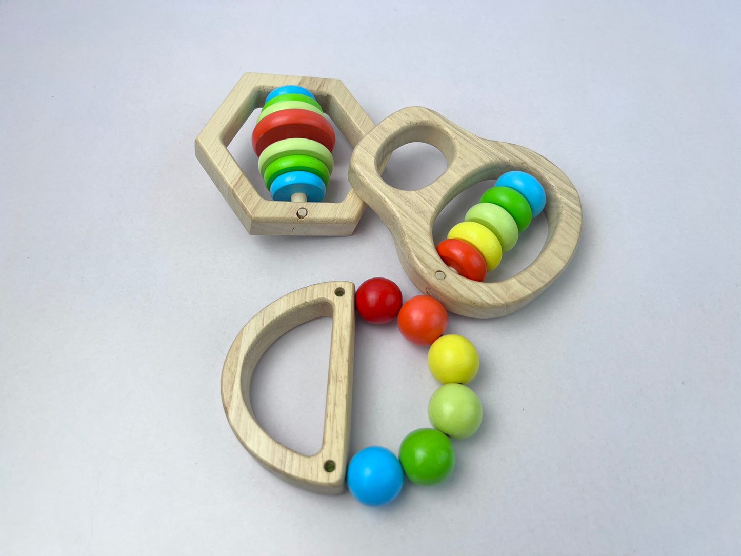 Wooden Grasping Rattle Teether with Colored Beads