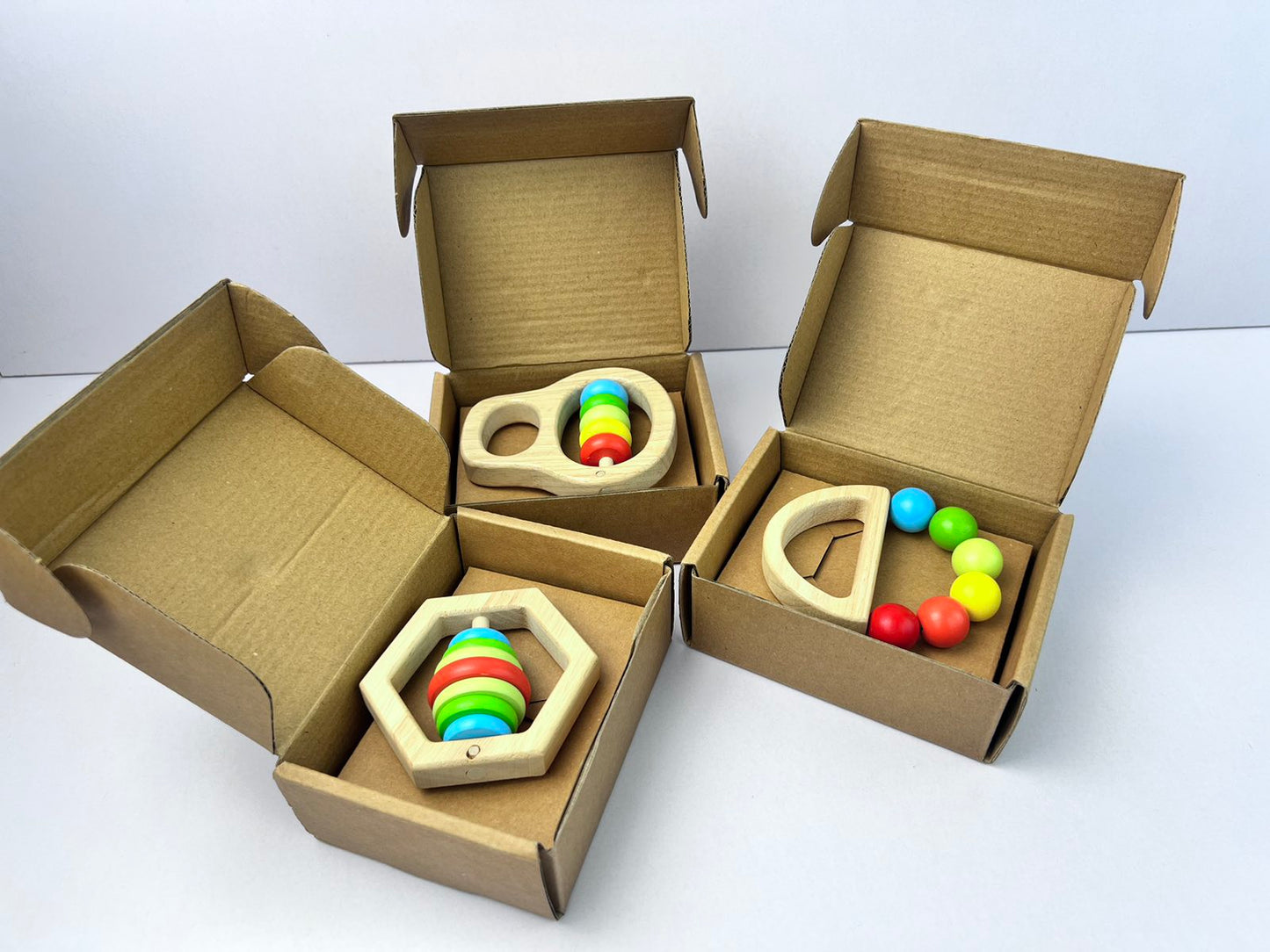 Wooden Grasping Rattle Teether with Colored Beads