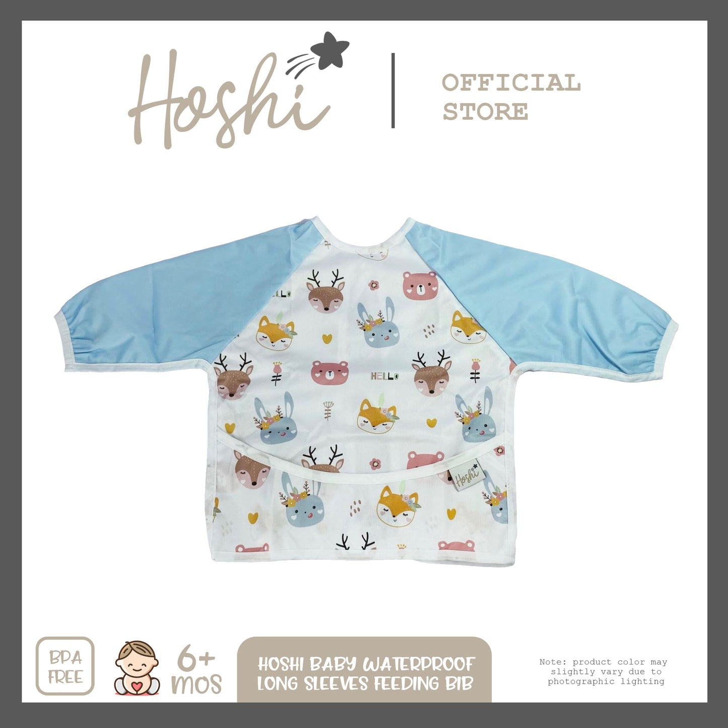 Waterproof Lightweight Long Sleeves Apron Feeding Bib with Crumb Catcher