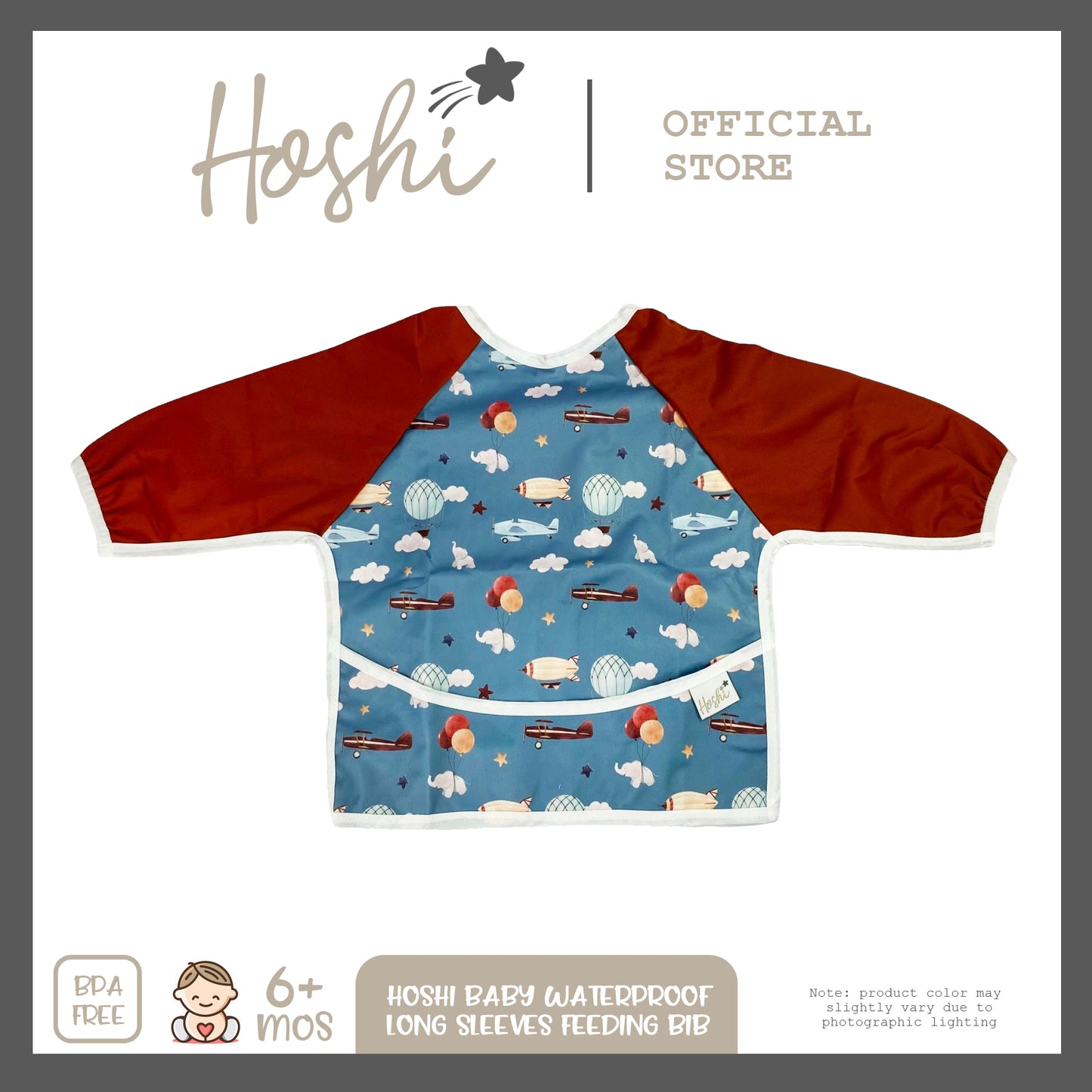 Waterproof Lightweight Long Sleeves Apron Feeding Bib with Crumb Catcher