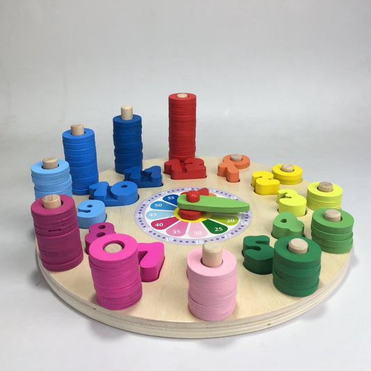 Wooden Clock with Number & Ring Blocks, Pretend Play