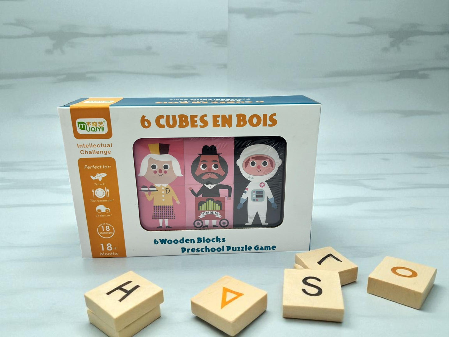 Wooden Matching Blocks Puzzle Game, Montessori Educational Toy Girl Boy