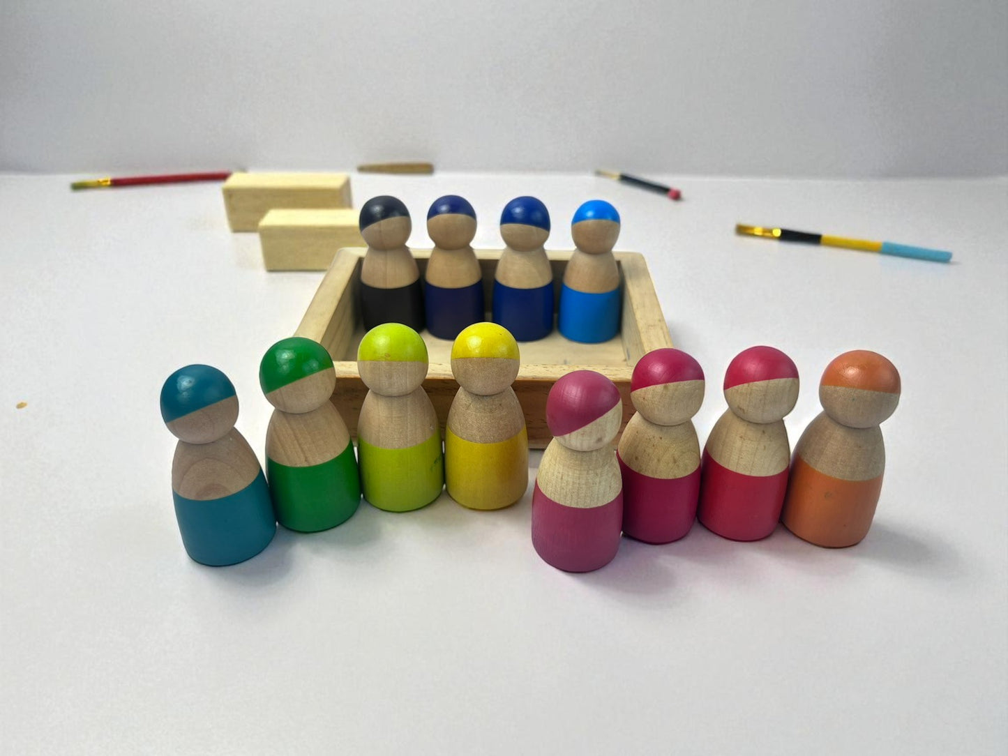 Wooden Rainbow Peg Dolls Pretend Play Toy