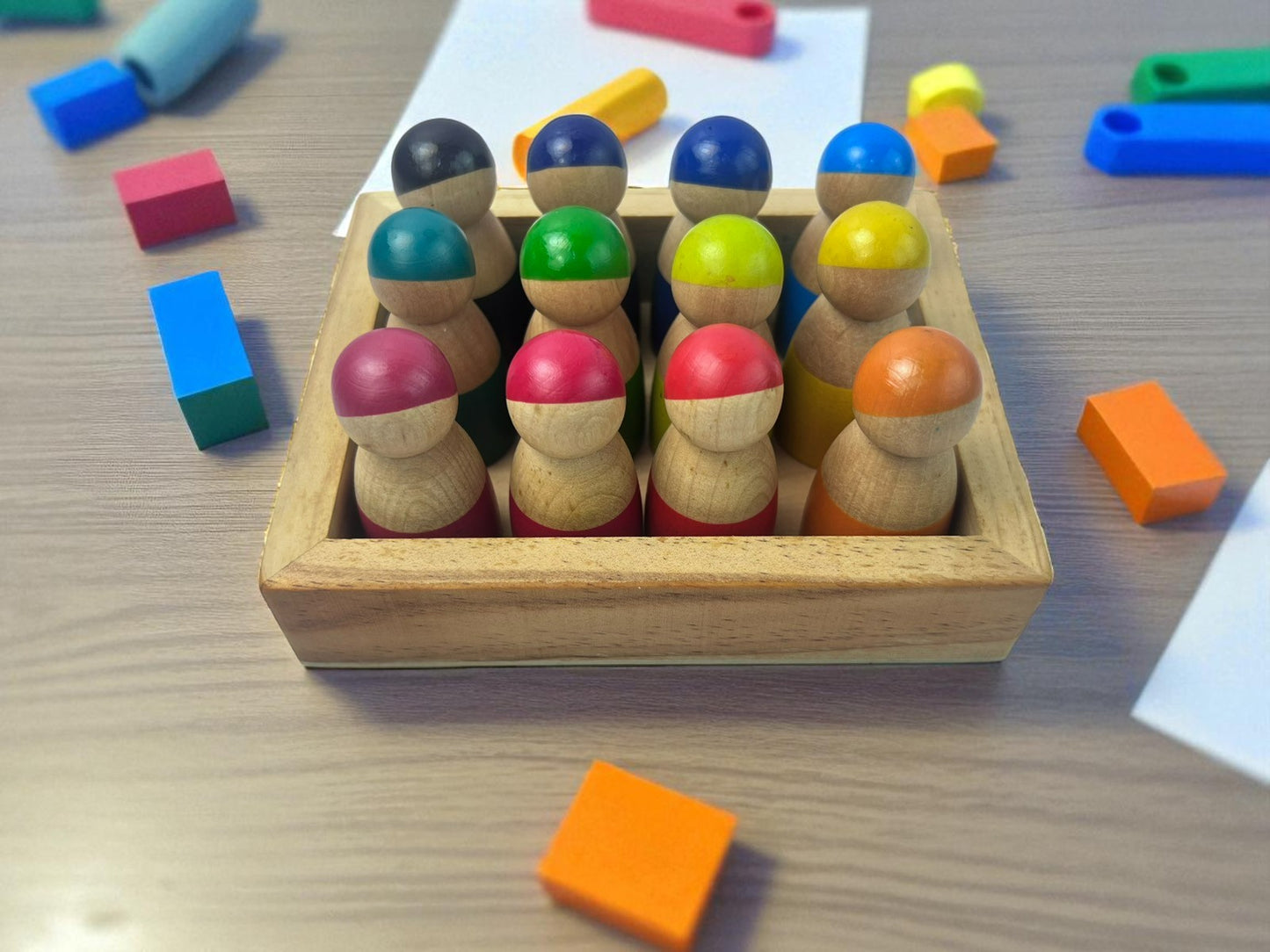 Wooden Rainbow Peg Dolls Pretend Play Toy