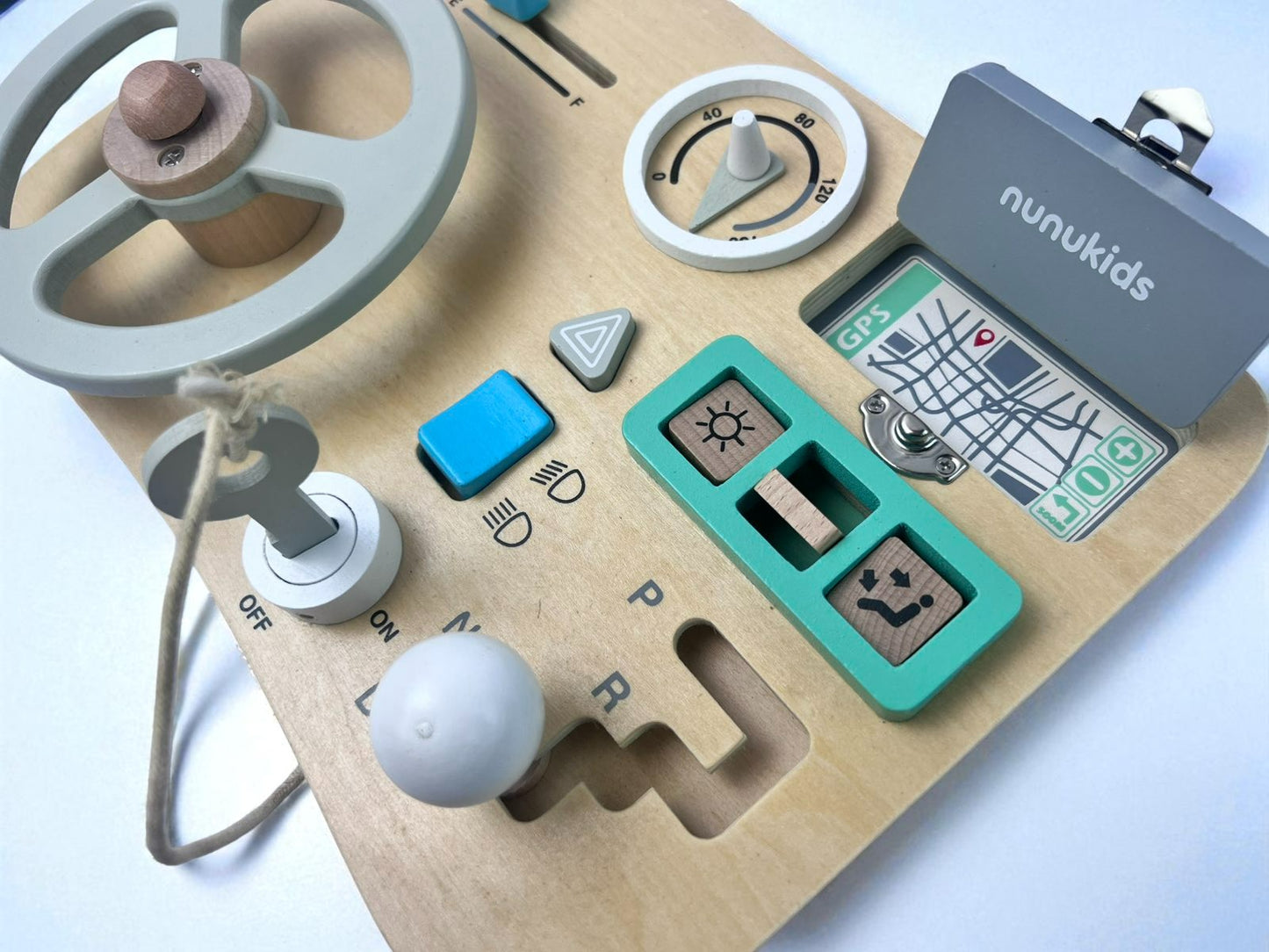 Wooden Simulation Car Steering Wheel Busy Board Toy