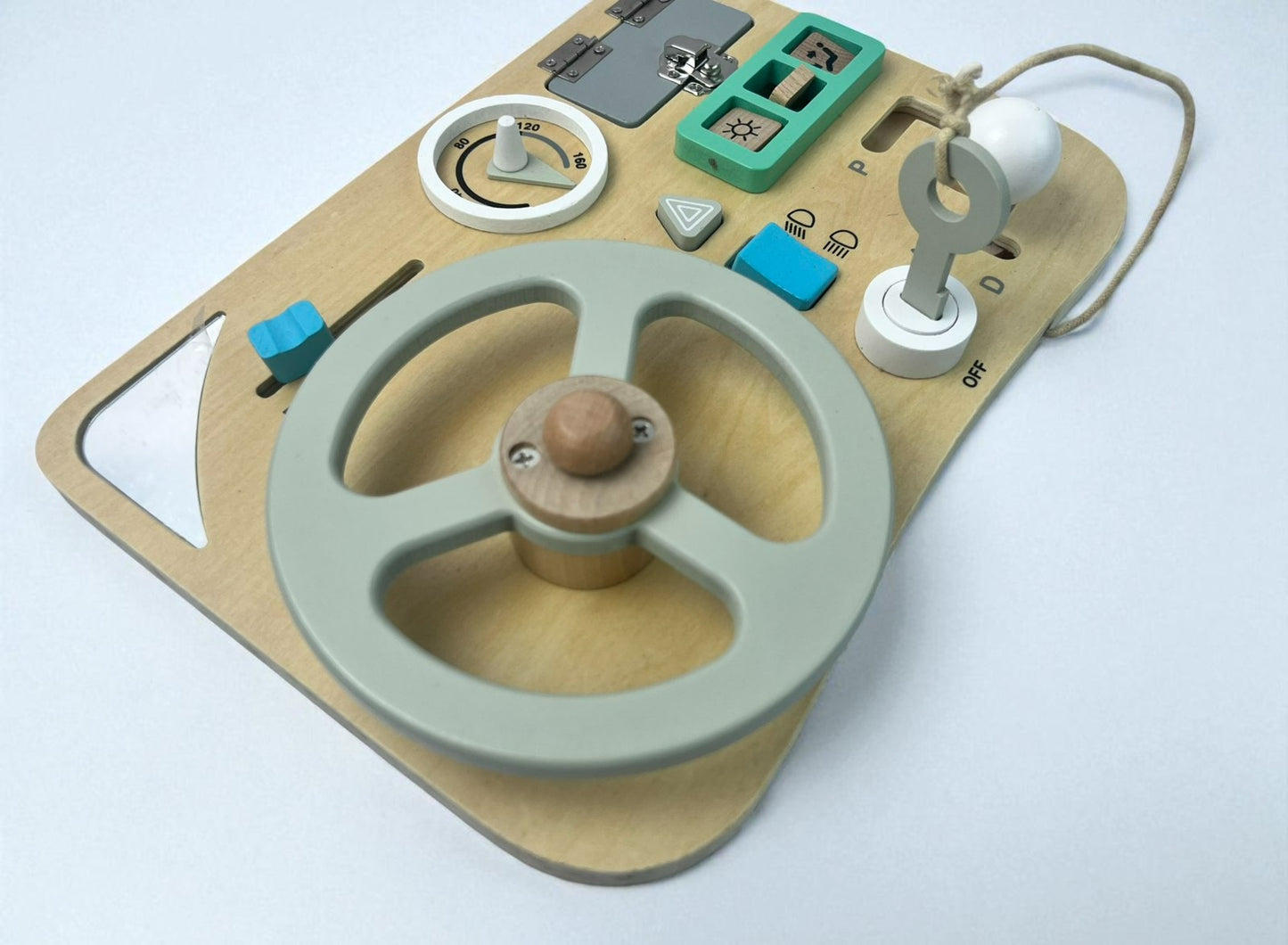 Wooden Simulation Car Steering Wheel Busy Board Toy