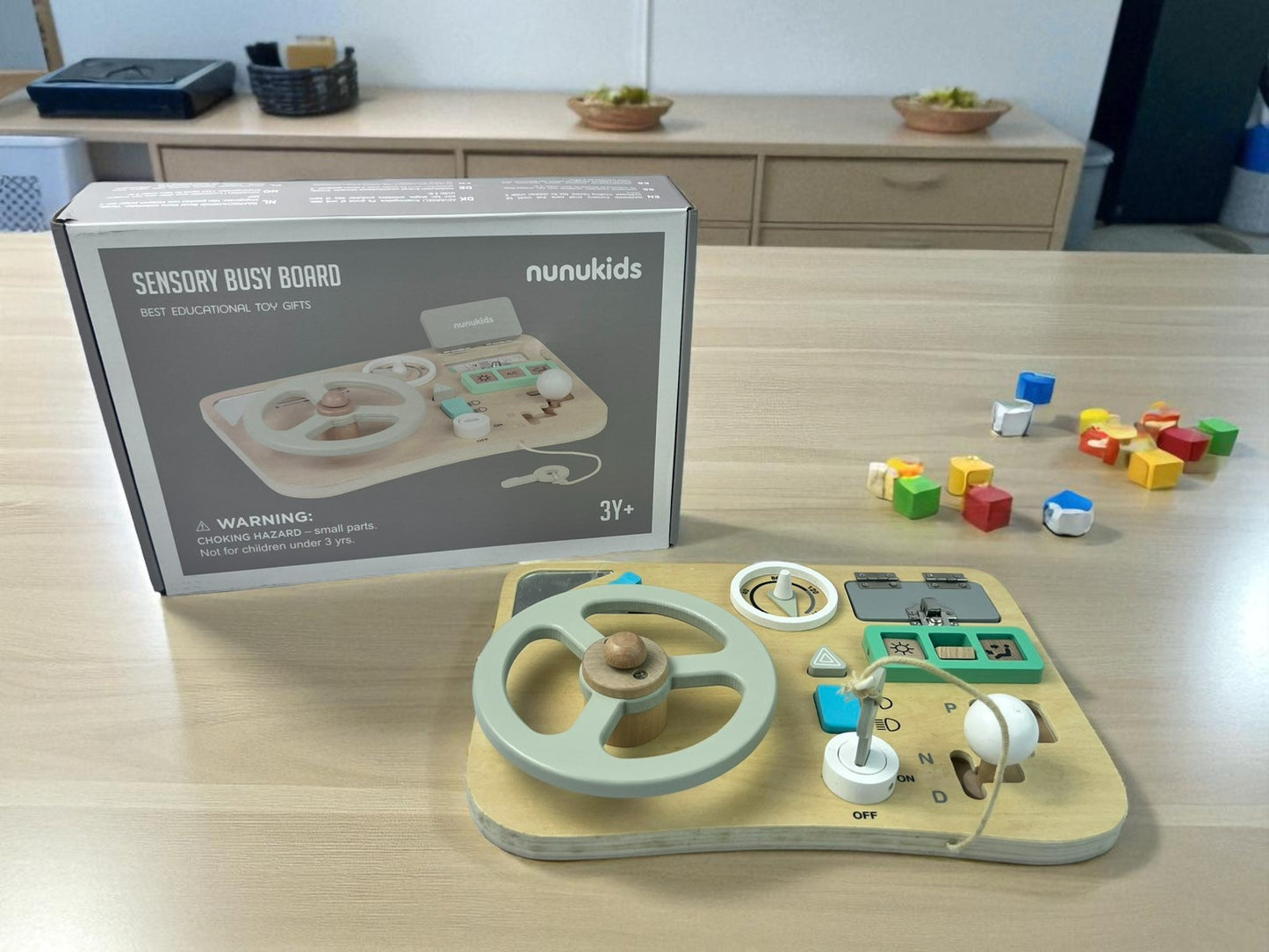 Wooden Simulation Car Steering Wheel Busy Board Toy